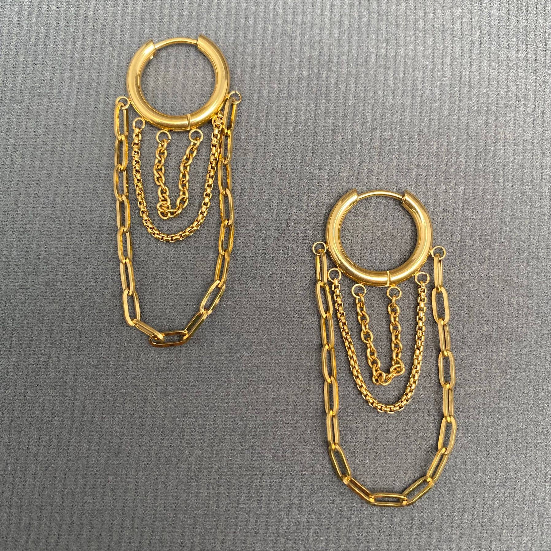 Chain Fringe 18K Gold Plated S.Steel Huggie Earrings - FGS