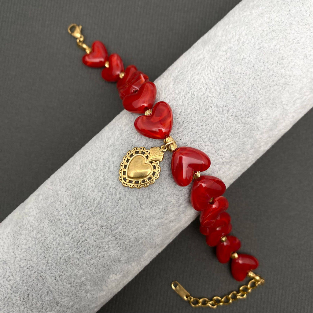 18K Gold Plated S.Steel Resin Heart Linked Bracelet - FGS