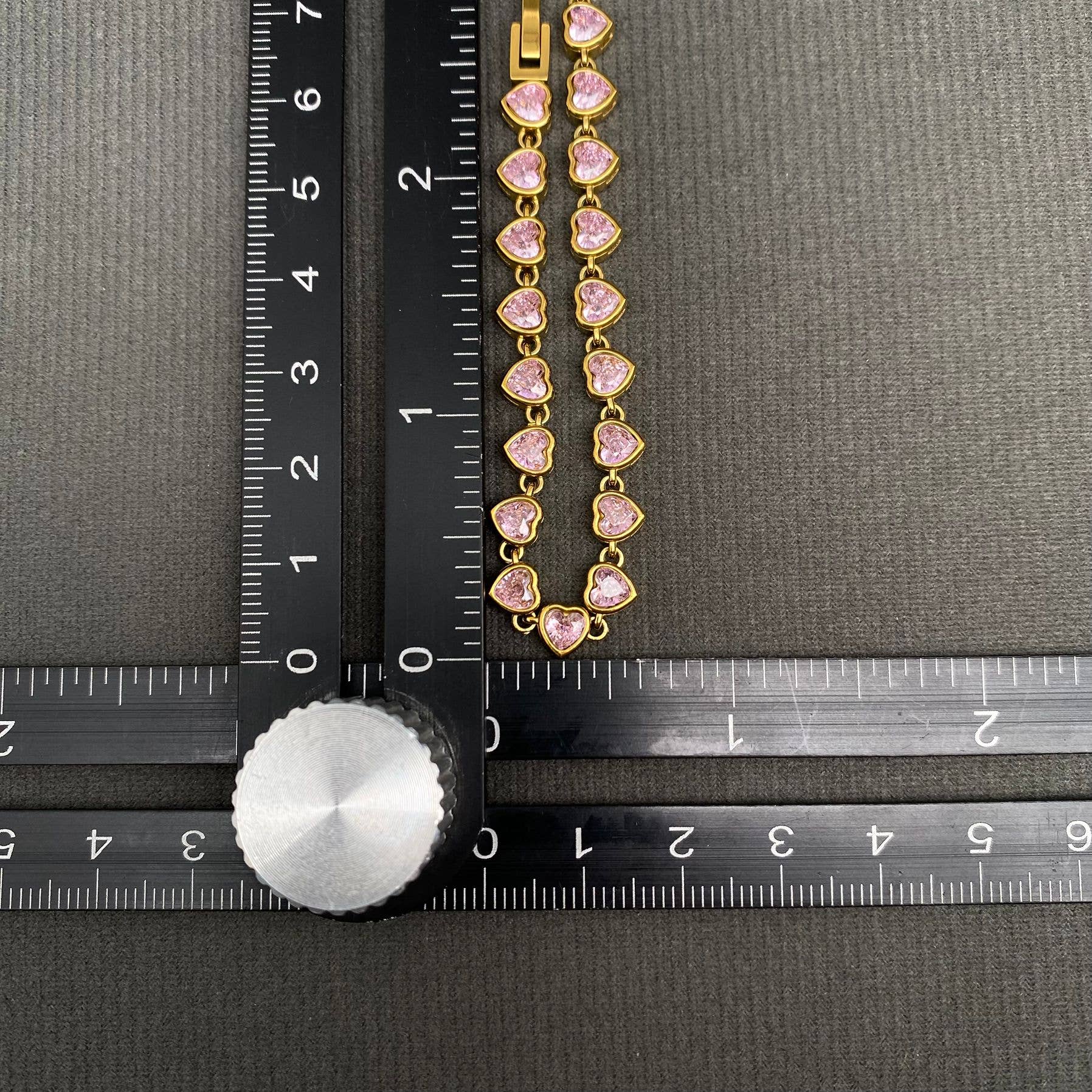 Pink Heart Zircon Linked 18K Gold Plated SS Bracelet - FGS