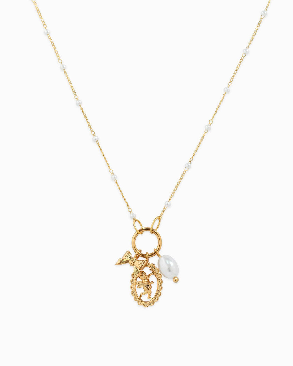 Trio Charm Angel Pearl Necklace
