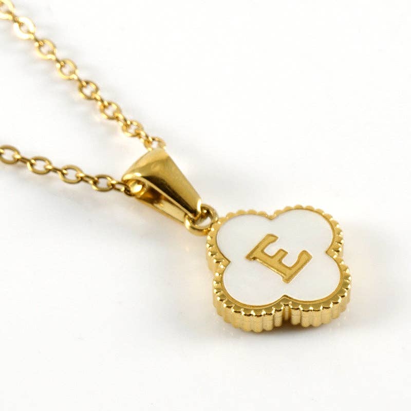 Clover Shell Initial Charm 18K Golden S.Steel Necklace - FGS