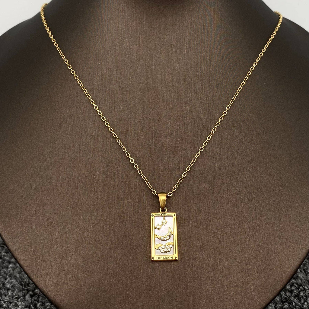 Star Moon Tarot 18K Gold Plated Steel Necklace - FGS/MS