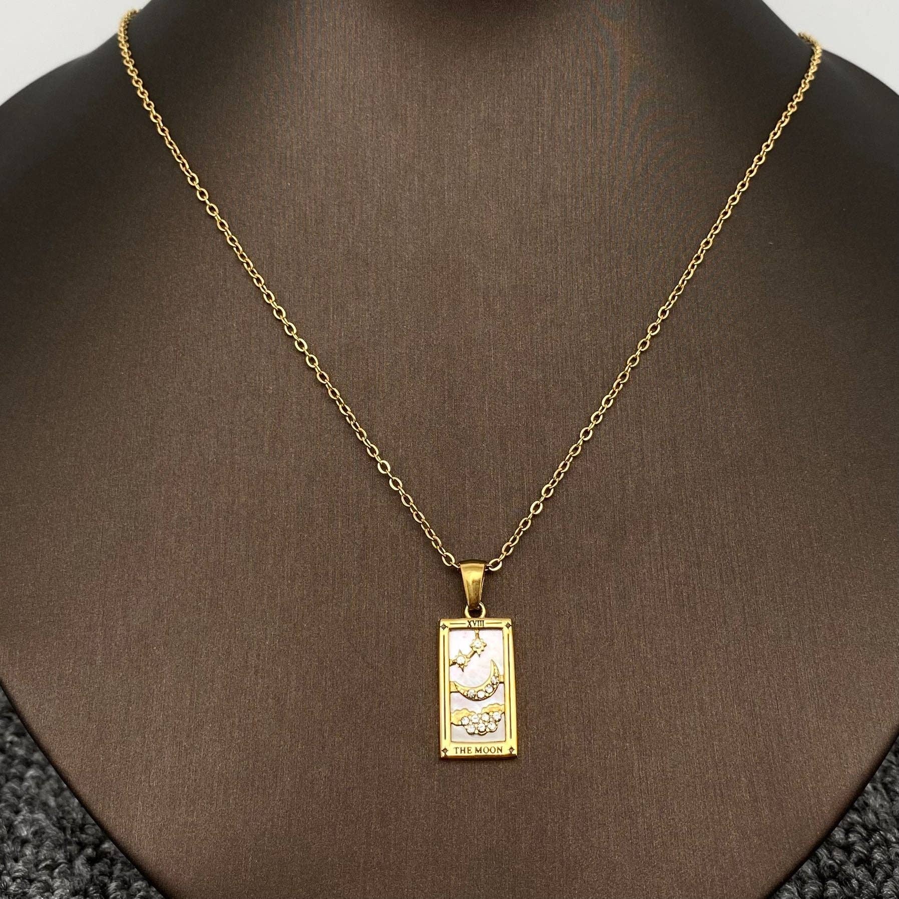 Star Moon Tarot 18K Gold Plated Steel Necklace - FGS/MS