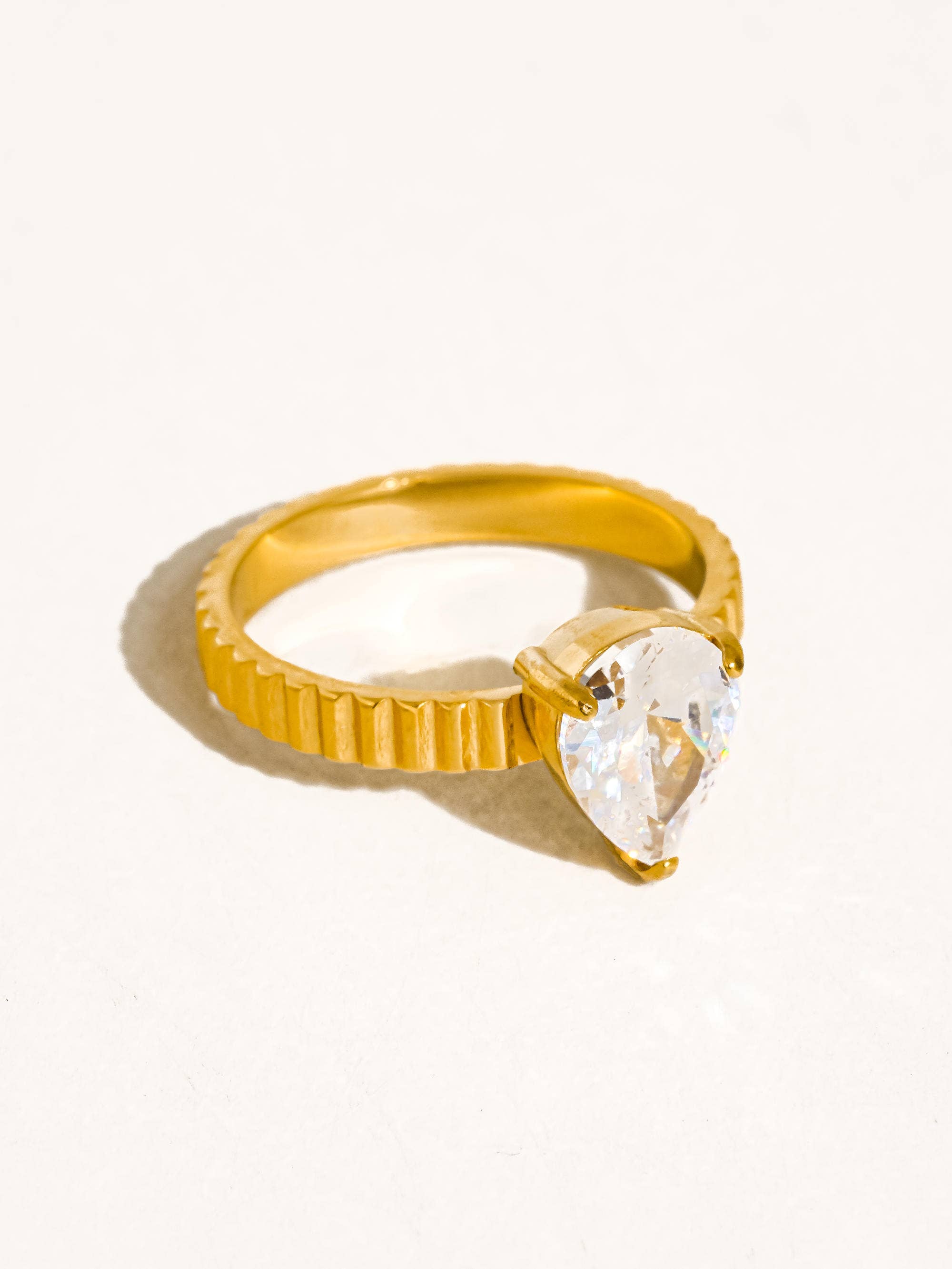 Emberlace 18K Gold Non-Tarnish Statement Pear Stone Ring
