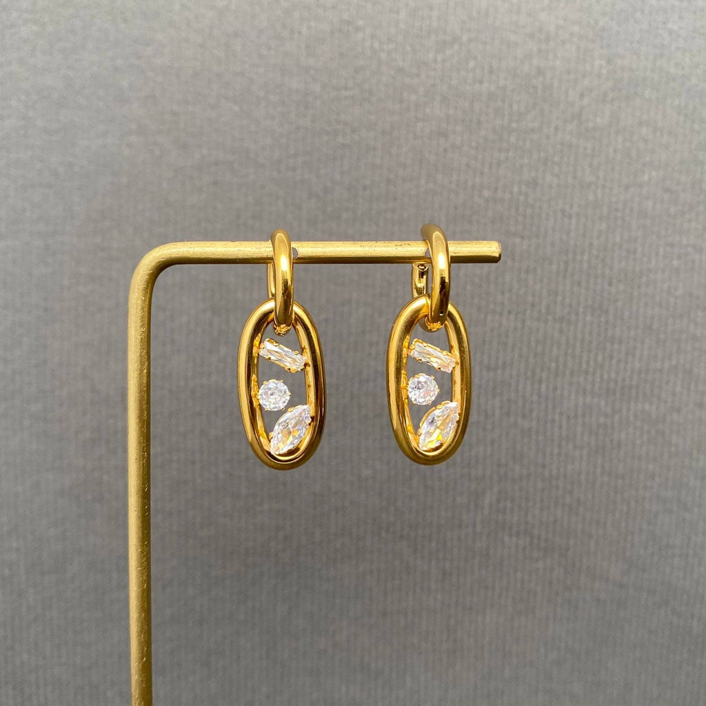 Geometric Zircon 18K Gold Plated S.Steel Huggie Earrings - FGS