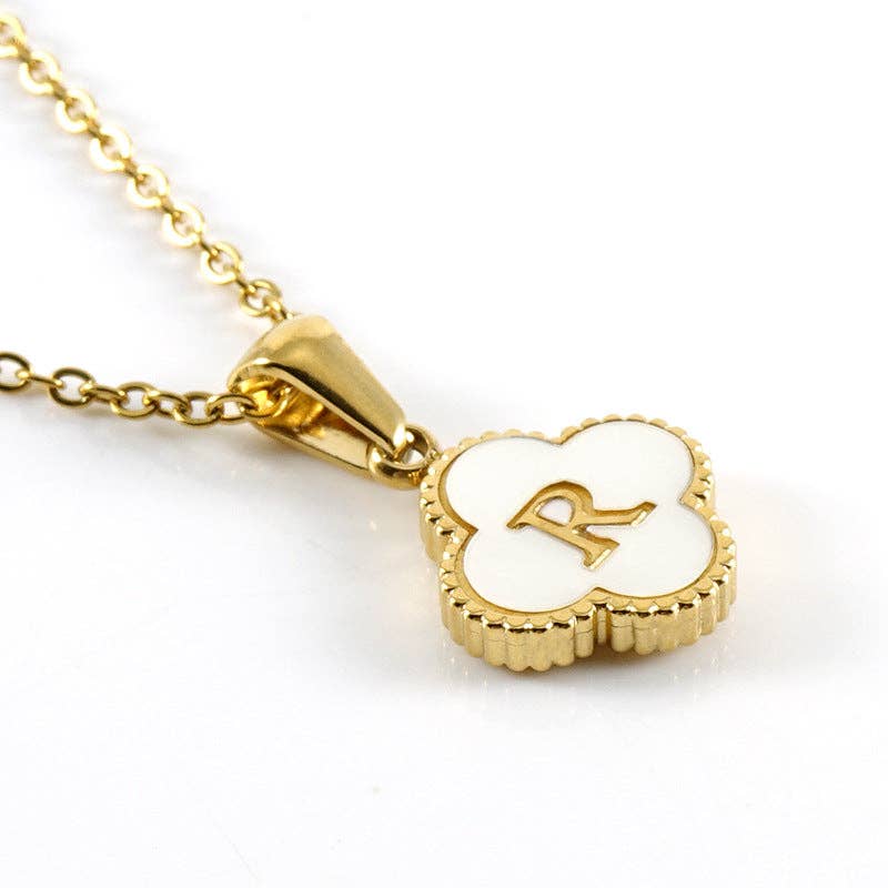 Clover Shell Initial Charm 18K Golden S.Steel Necklace - FGS