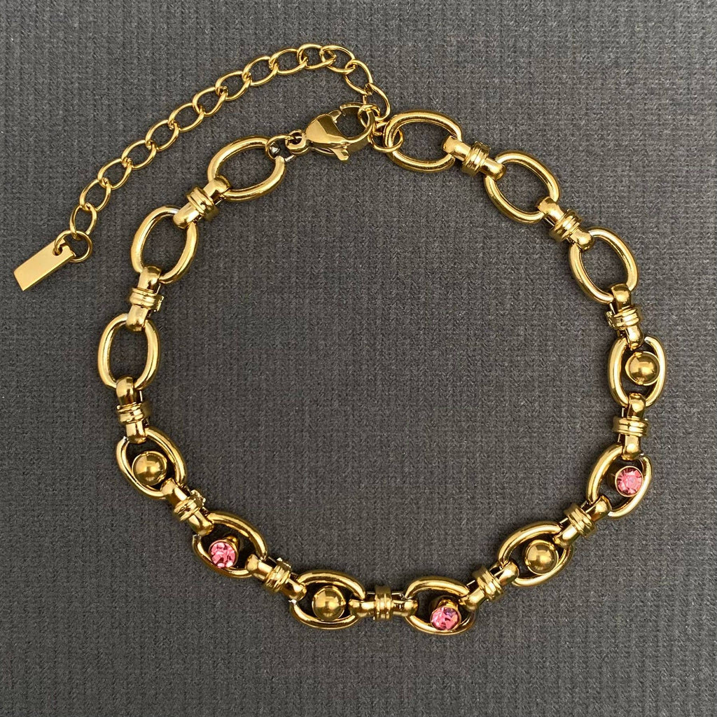 Zircon Inlaid 18K Gold Plated S.Steel Chain Bracelet - FGS