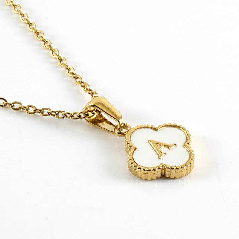 Clover Shell Initial Charm 18K Golden S.Steel Necklace - FGS