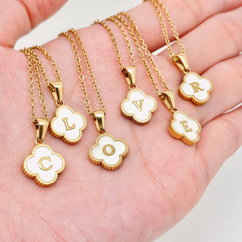 Clover Shell Initial Charm 18K Golden S.Steel Necklace - FGS