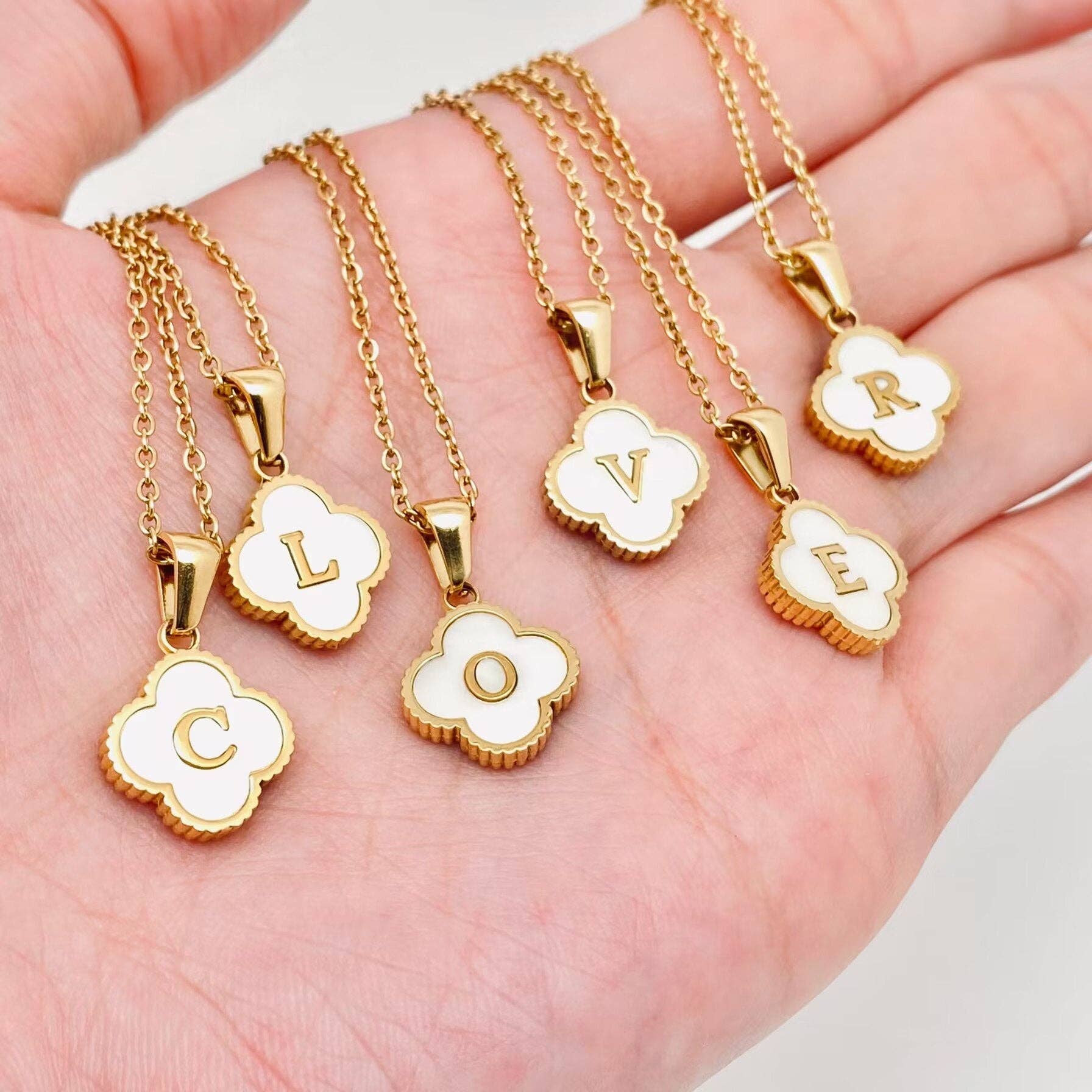 Clover Shell Initial Charm 18K Golden S.Steel Necklace - FGS