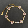 Pink heart Zircon 18K Gold Plated Stainless Steel Bracelet - FGS