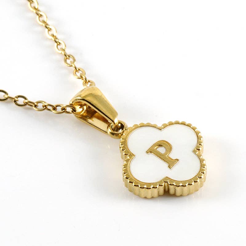 Clover Shell Initial Charm 18K Golden S.Steel Necklace - FGS