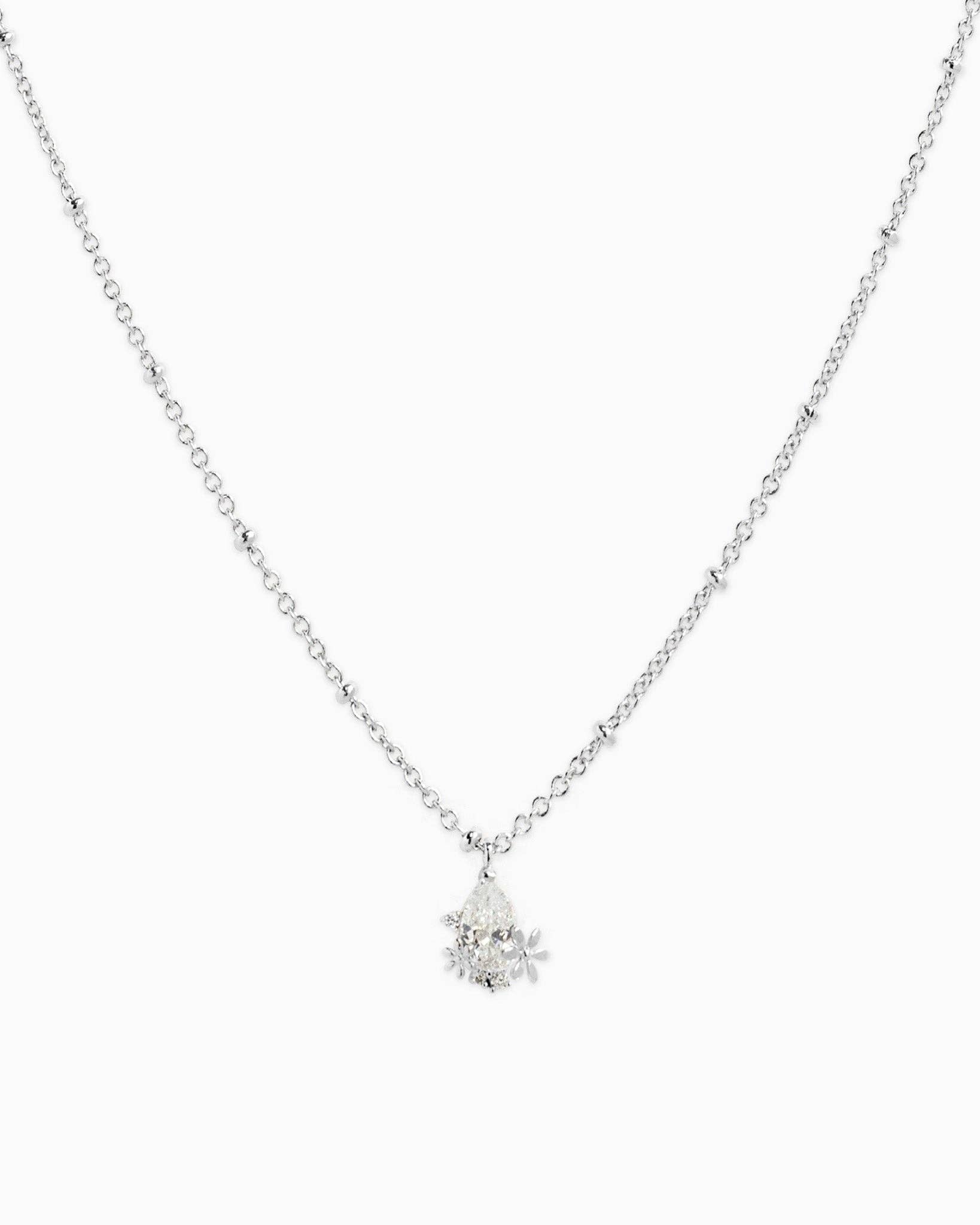 Teardrop CZ Flower Pendant Necklace