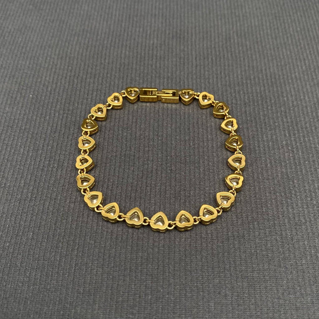 Pink Heart Zircon Linked 18K Gold Plated SS Bracelet - FGS