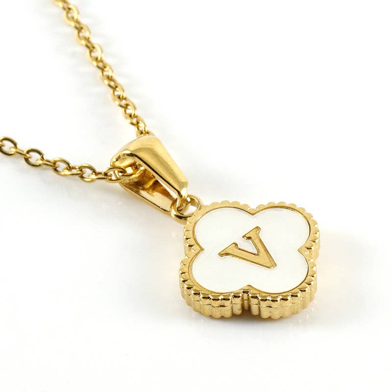 Clover Shell Initial Charm 18K Golden S.Steel Necklace - FGS
