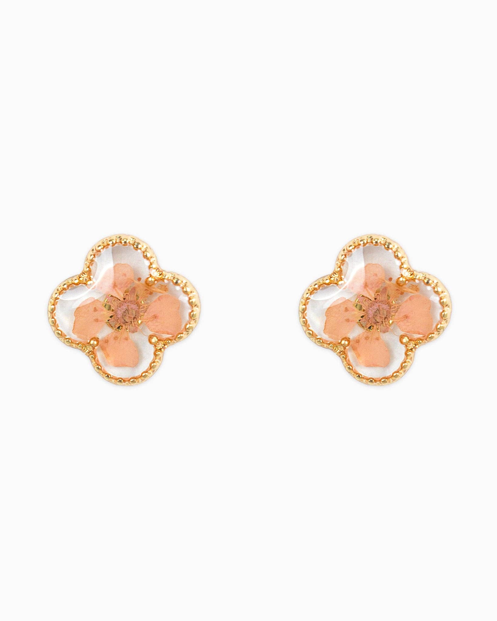 Pressed Flower Clover Stud Earrings