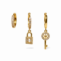Stainless Steel Gold Huggie Hoop Earrings with CZ Lock Charm