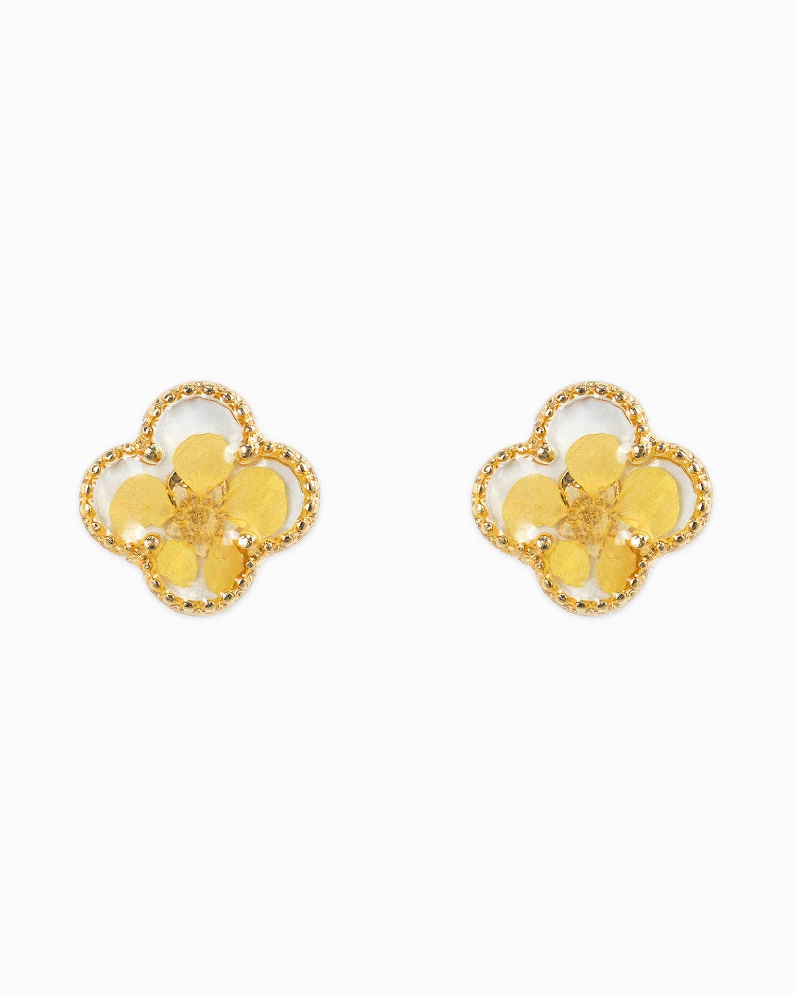 Pressed Flower Clover Stud Earrings