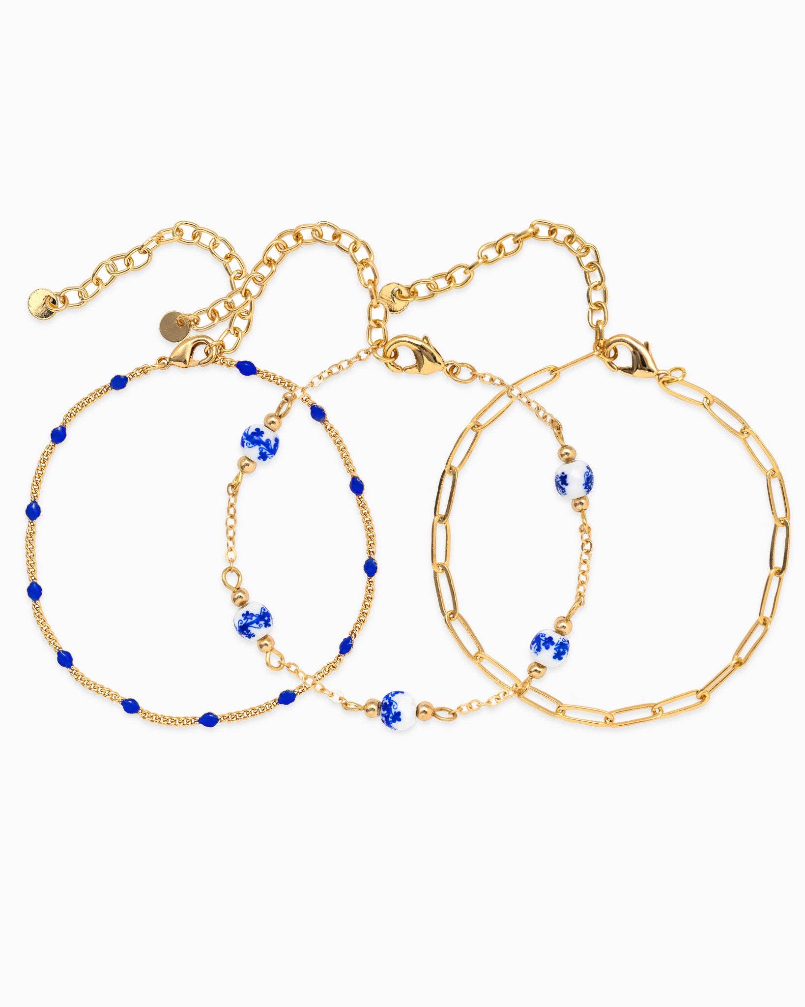 Ceramic and Chain Bead Mix Bracelets Set of 3