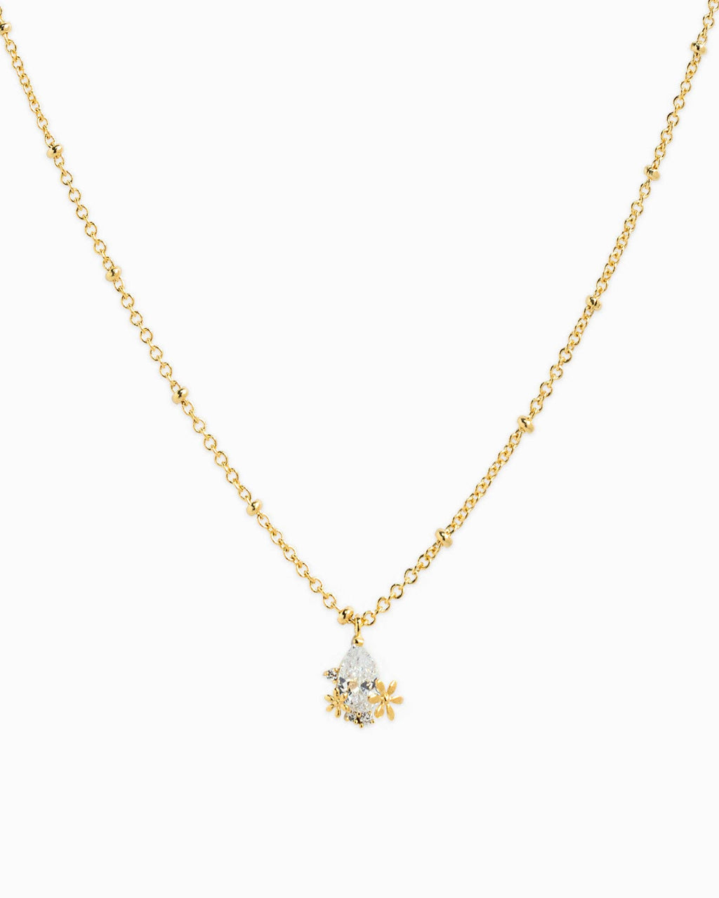 Teardrop CZ Flower Pendant Necklace