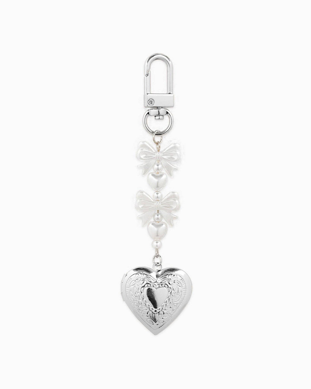 Bow Pearl Heart Locket Bag Charm