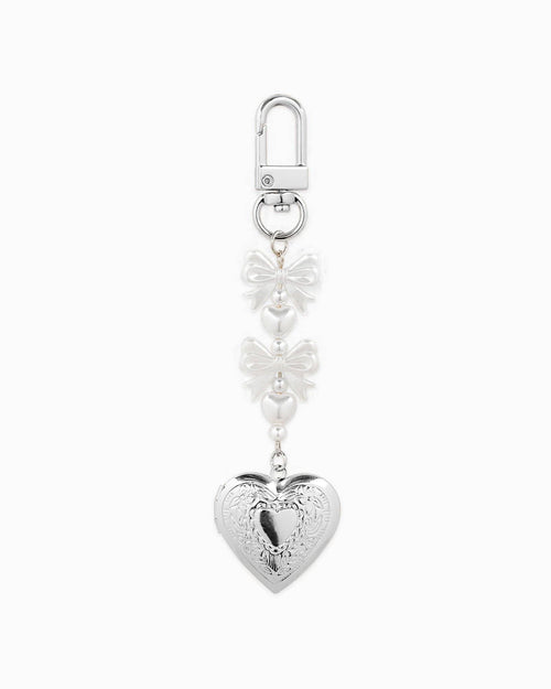 Bow Pearl Heart Locket Bag Charm