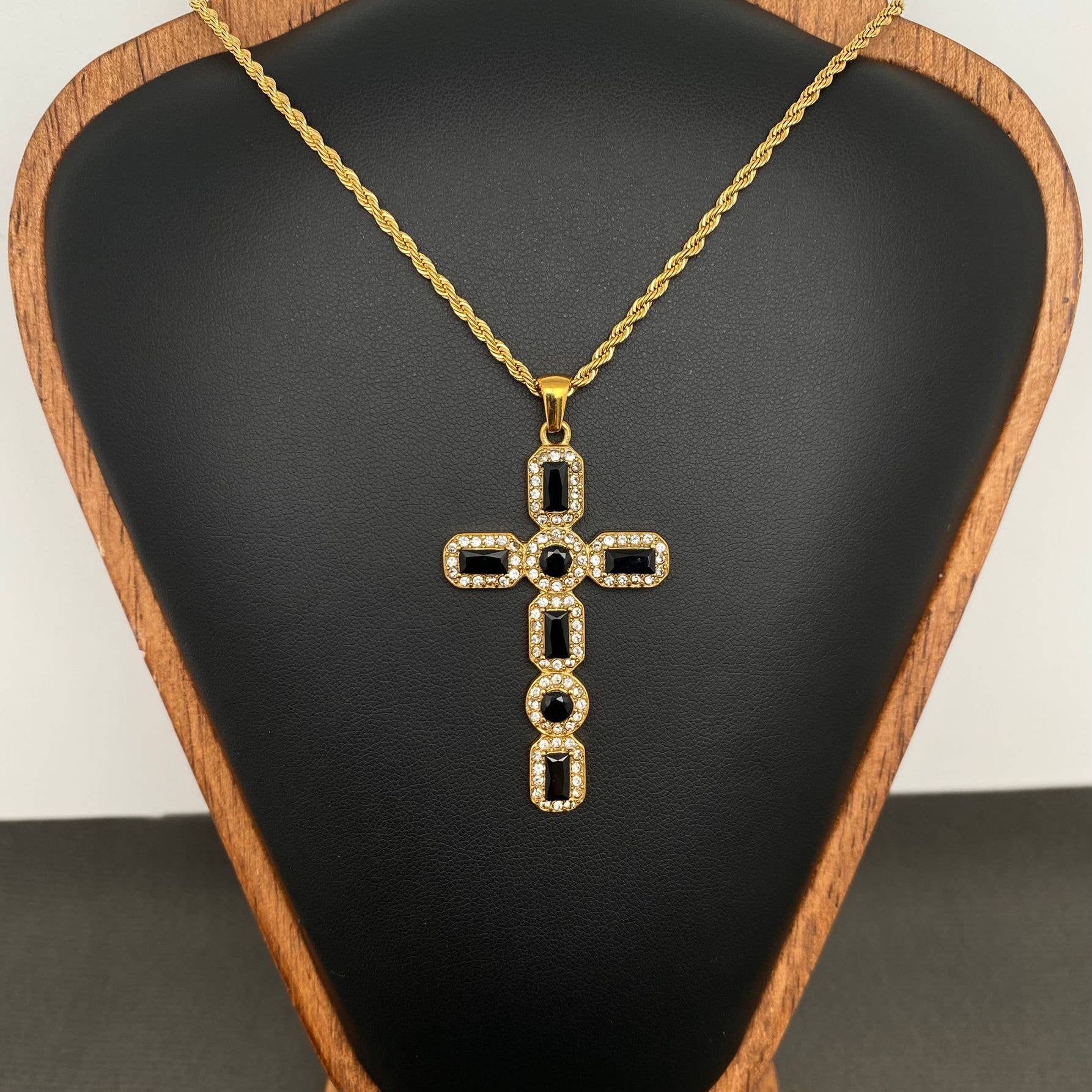 Zircon Inlaid Cross 18K Gold Plated S.Steel Necklace - FGS