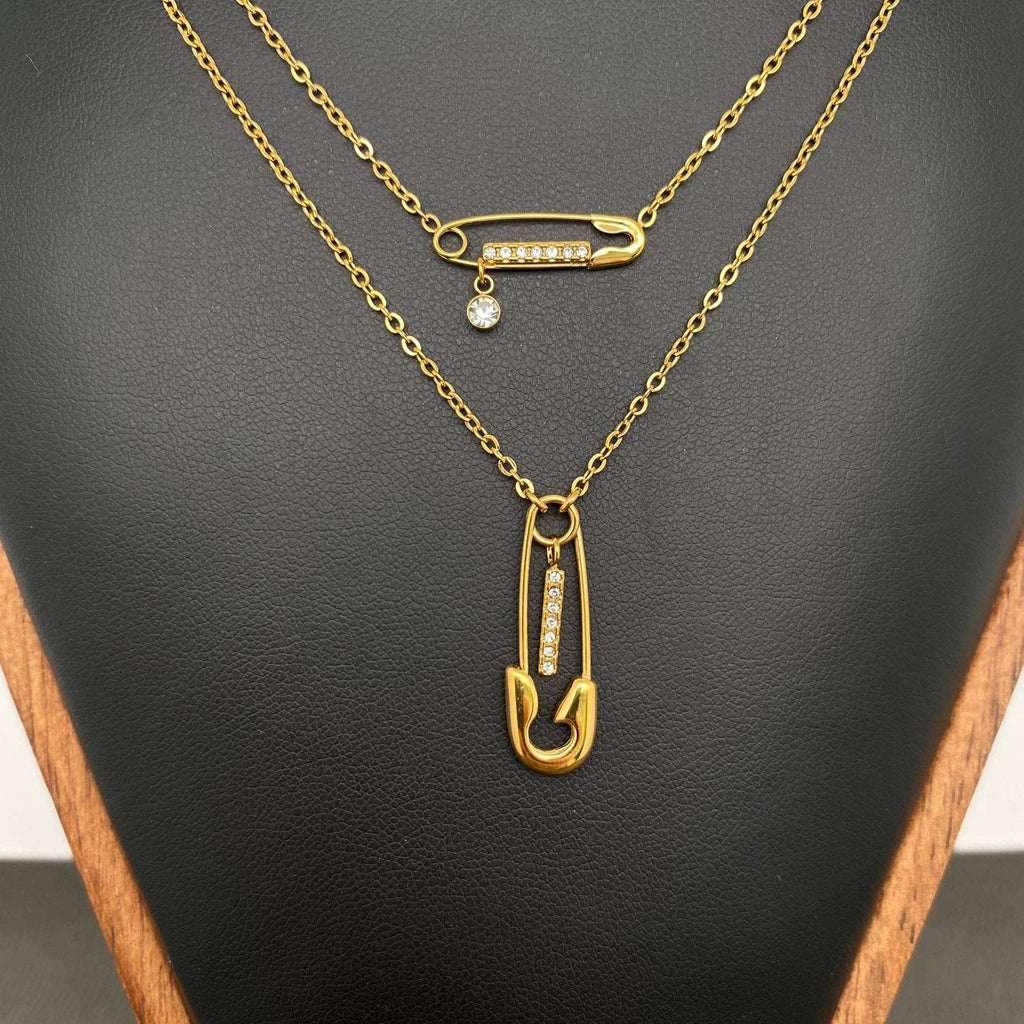 Double Pin Charm 18K Gold Plated S.Steel Necklace - FGS