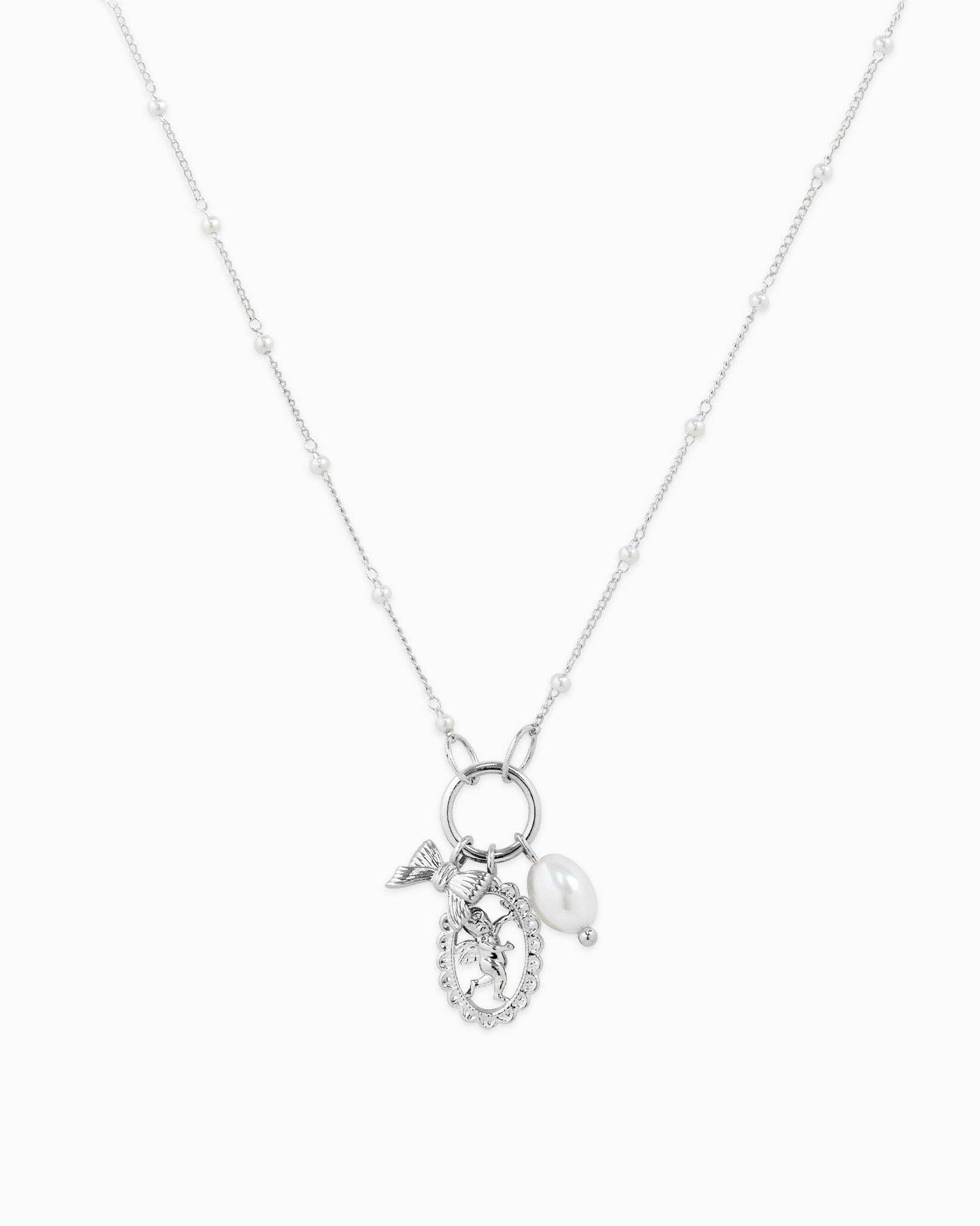 Trio Charm Angel Pearl Necklace