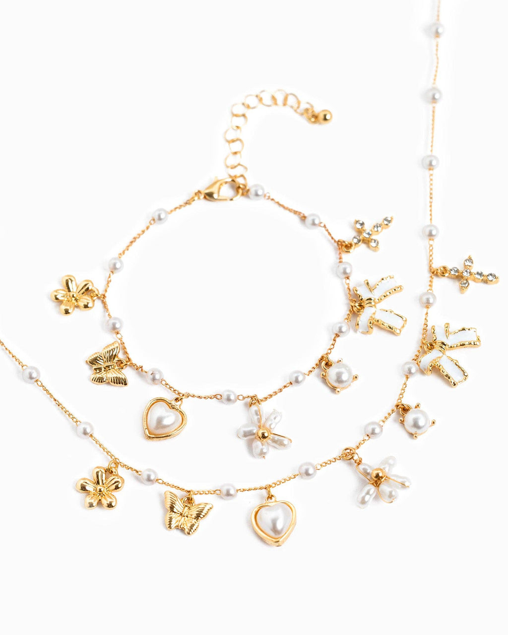 Pearl Flower Multi Charm Bracelet