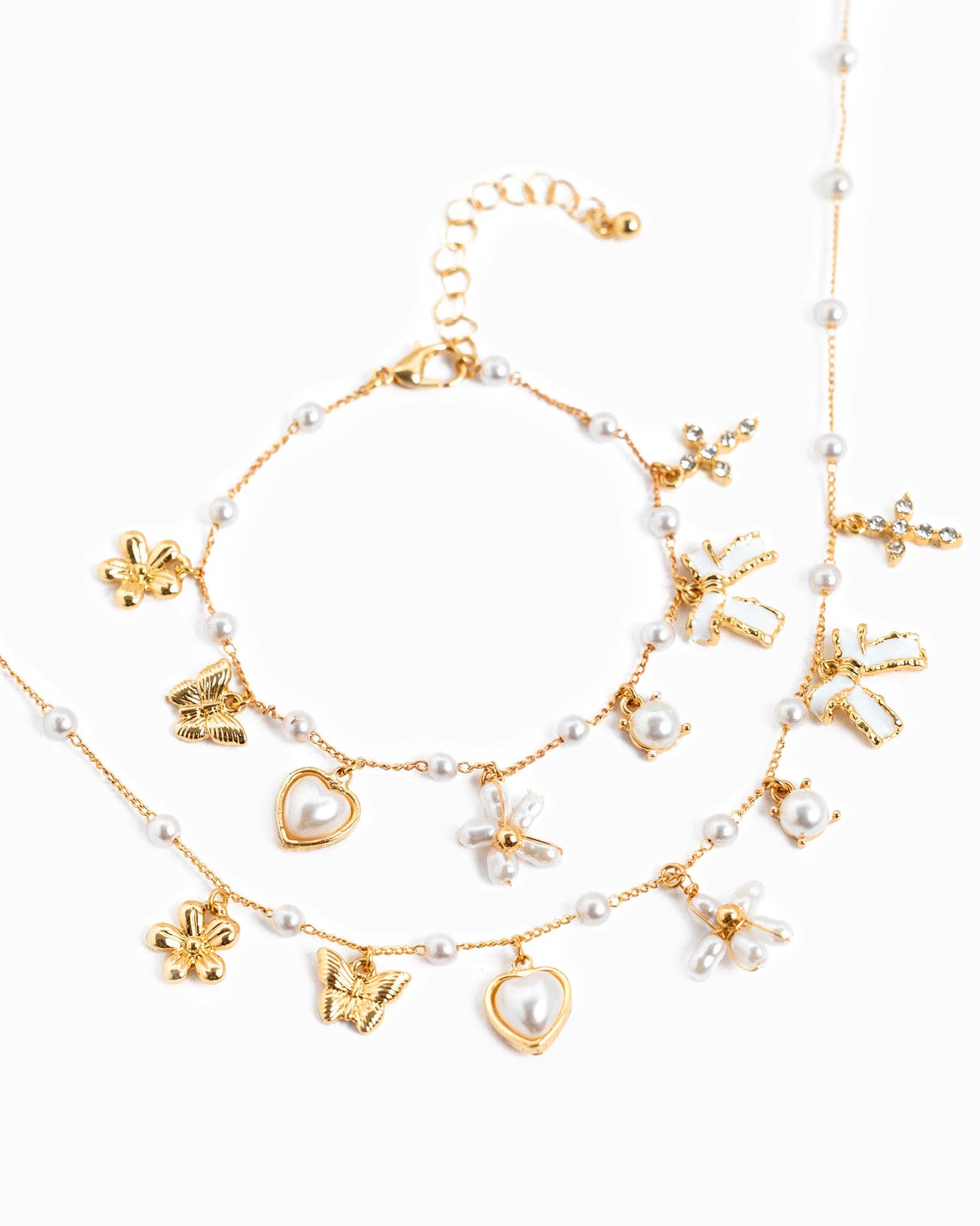 Pearl Flower Multi Charm Bracelet