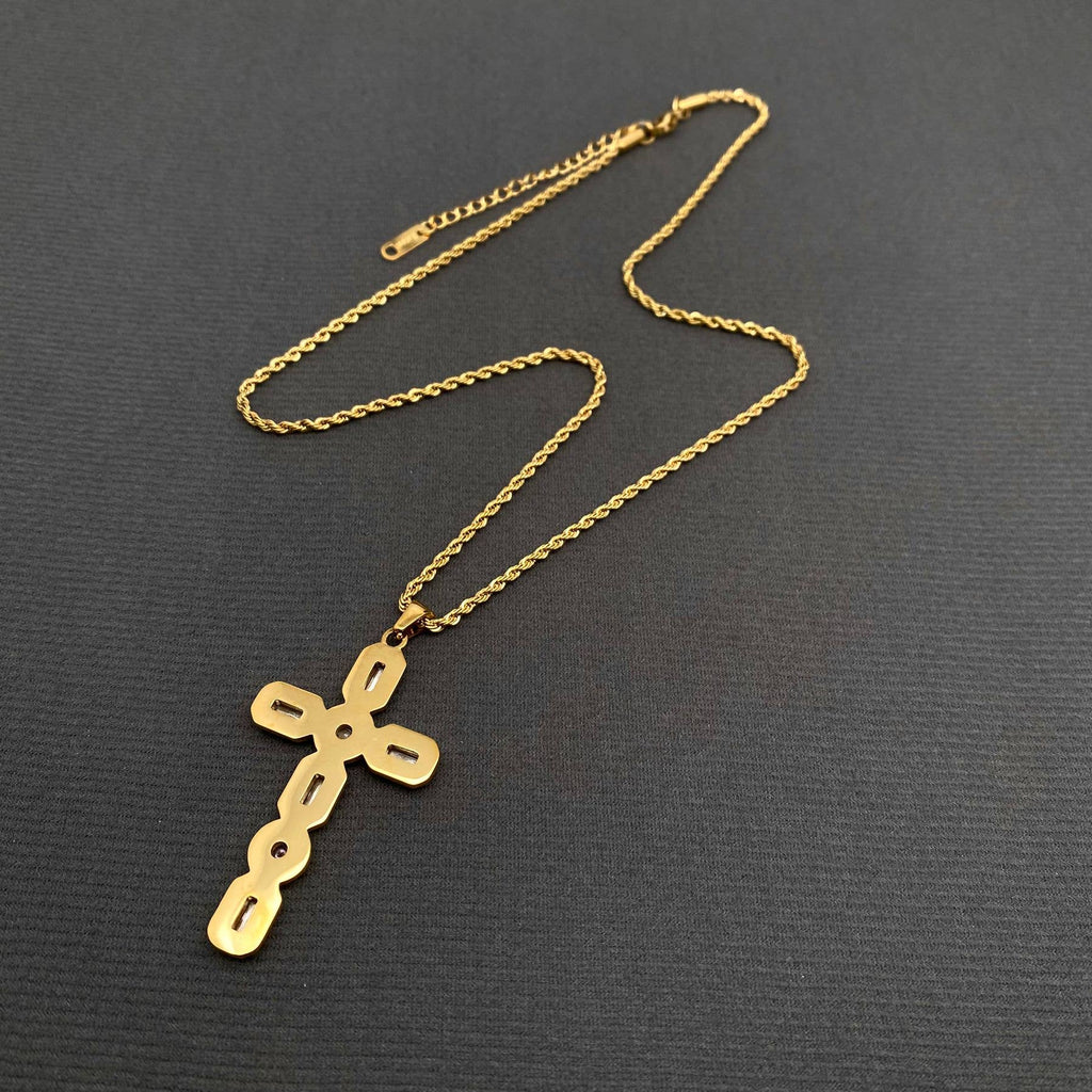 Zircon Inlaid Cross 18K Gold Plated S.Steel Necklace - FGS
