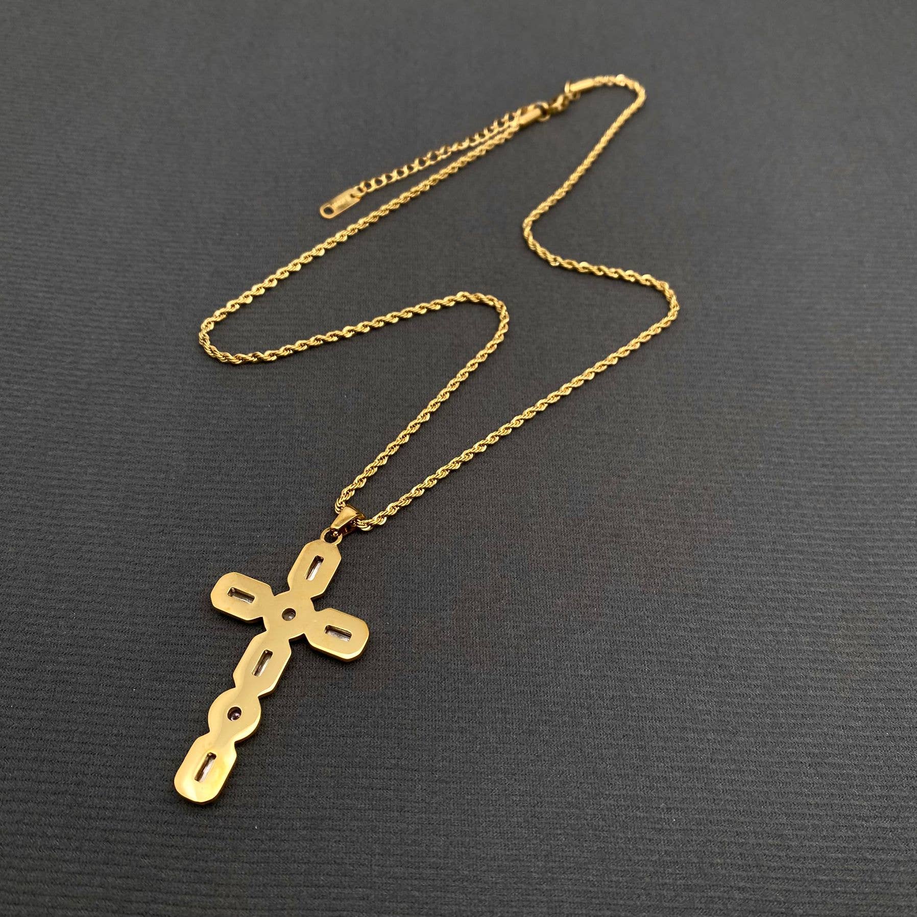 Zircon Inlaid Cross 18K Gold Plated S.Steel Necklace - FGS