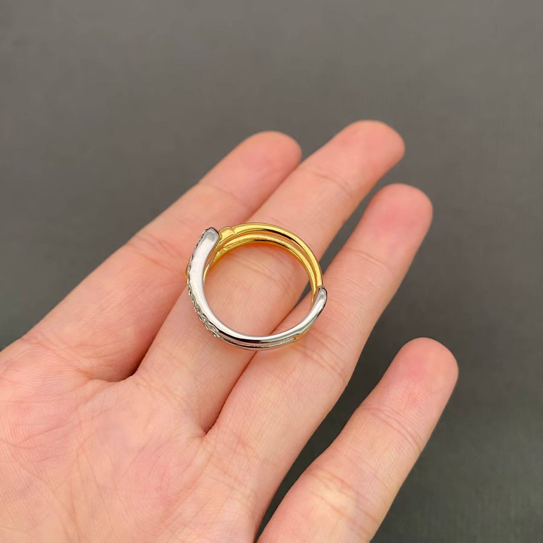 Cubic Zirconia Two Tone 18K Gold Plated S.Steel Ring - FGS