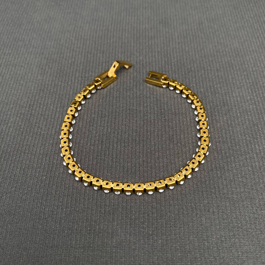 Sparkling Zircon Inlaid 18K Gold Plated SS Bracelet - FGS
