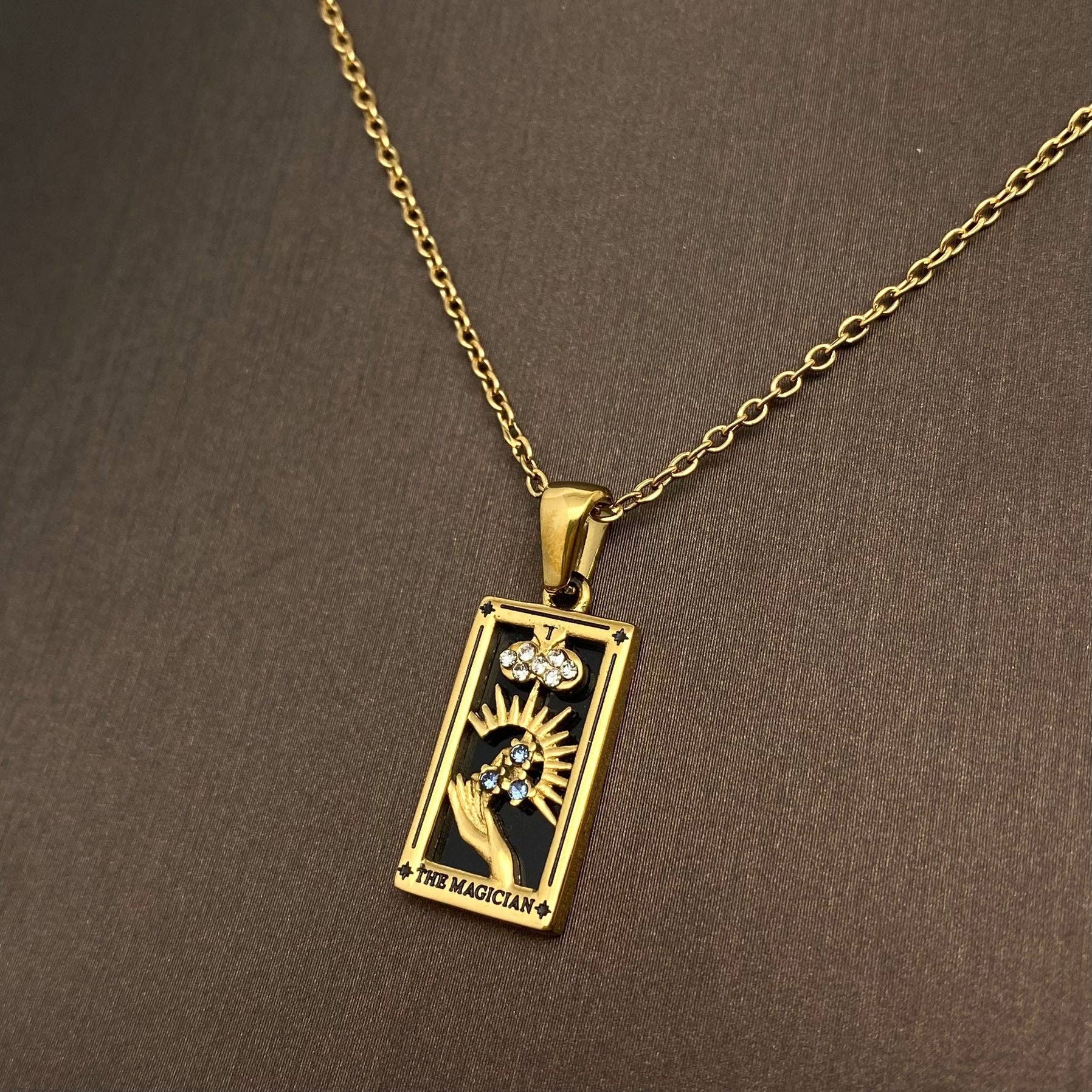 Star Moon Tarot 18K Gold Plated Steel Necklace - FGS/MS
