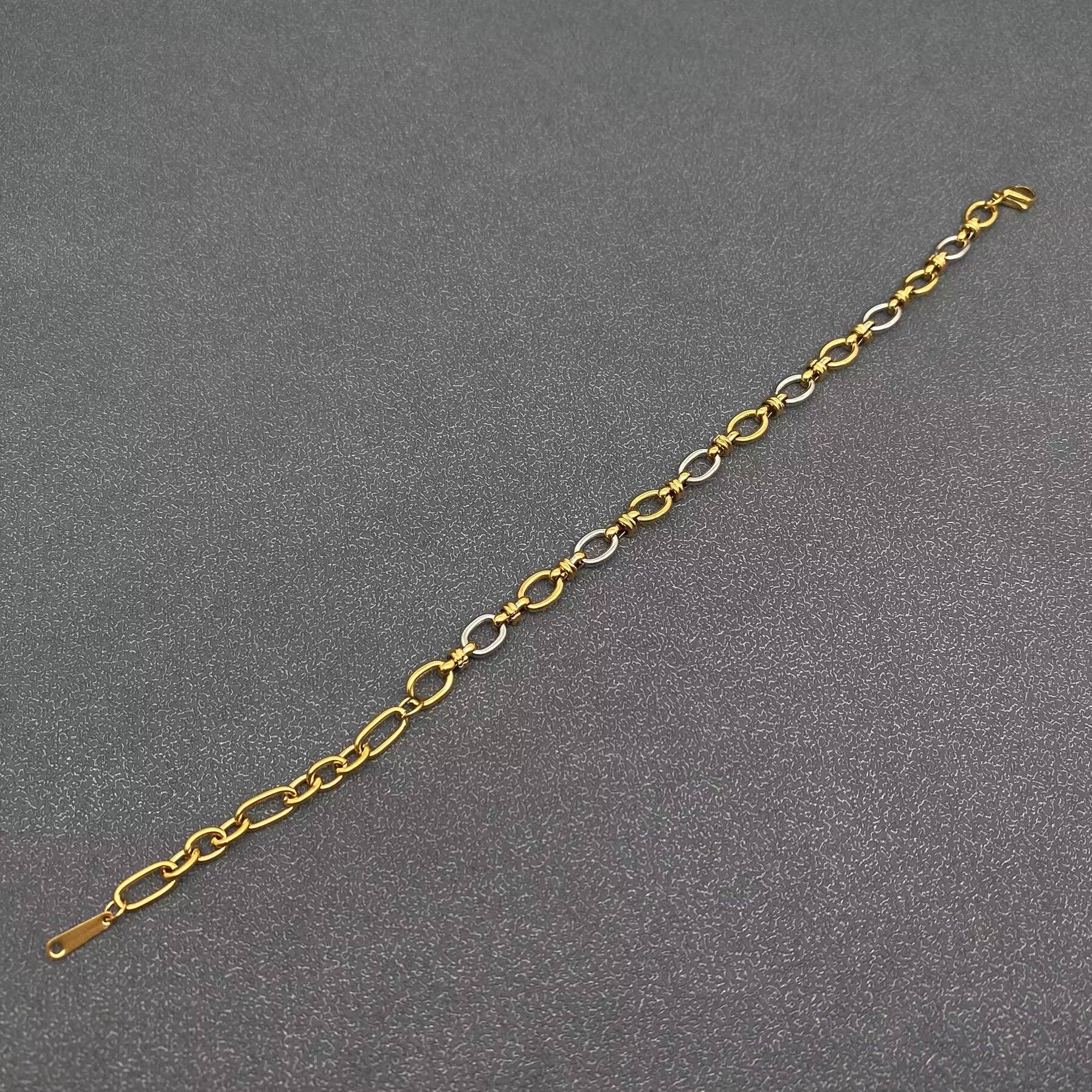 18K Gold Plated SS Two Tone O-shaped Chain bracelets - FGS