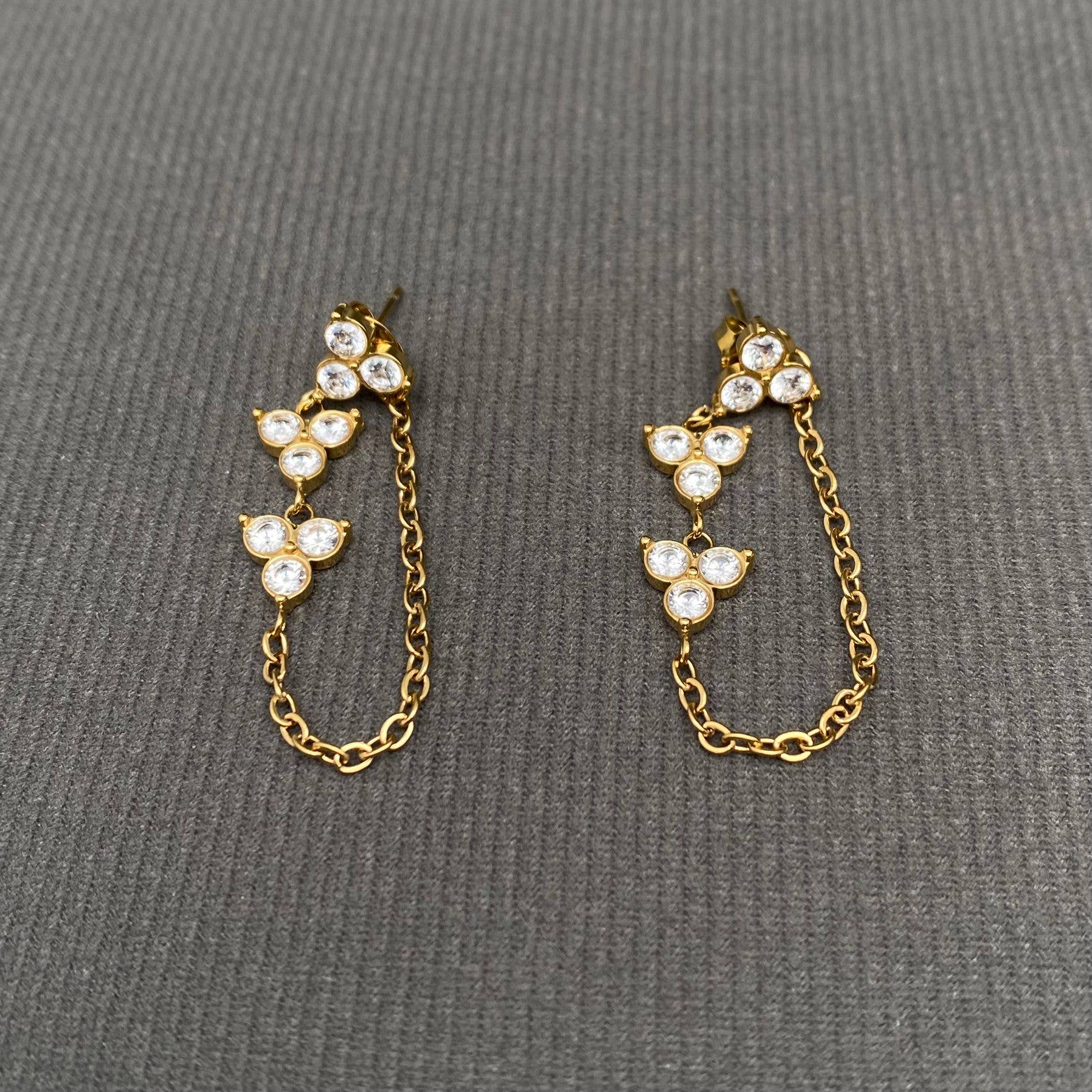 Zircon Inlaid Chain 18K Gold Plated SS Post Earrings - FGS