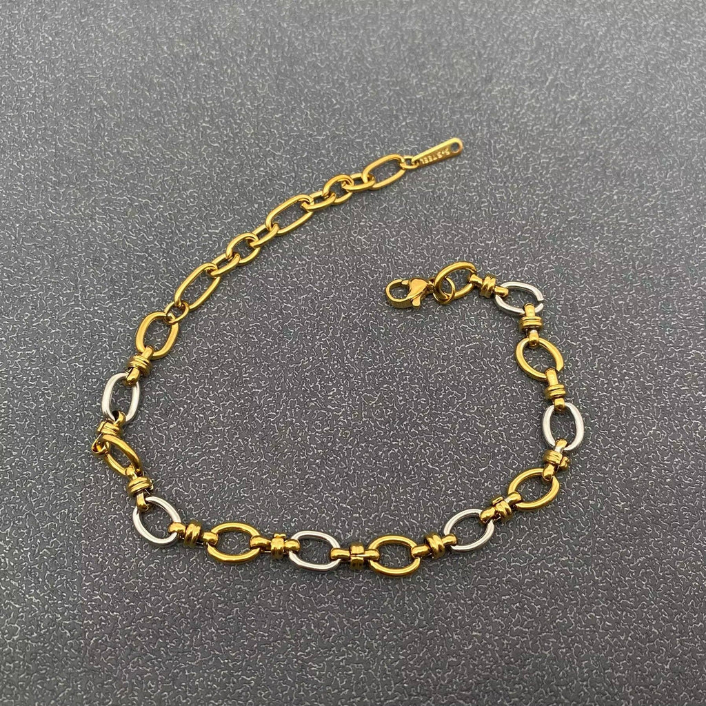 18K Gold Plated SS Two Tone O-shaped Chain bracelets - FGS