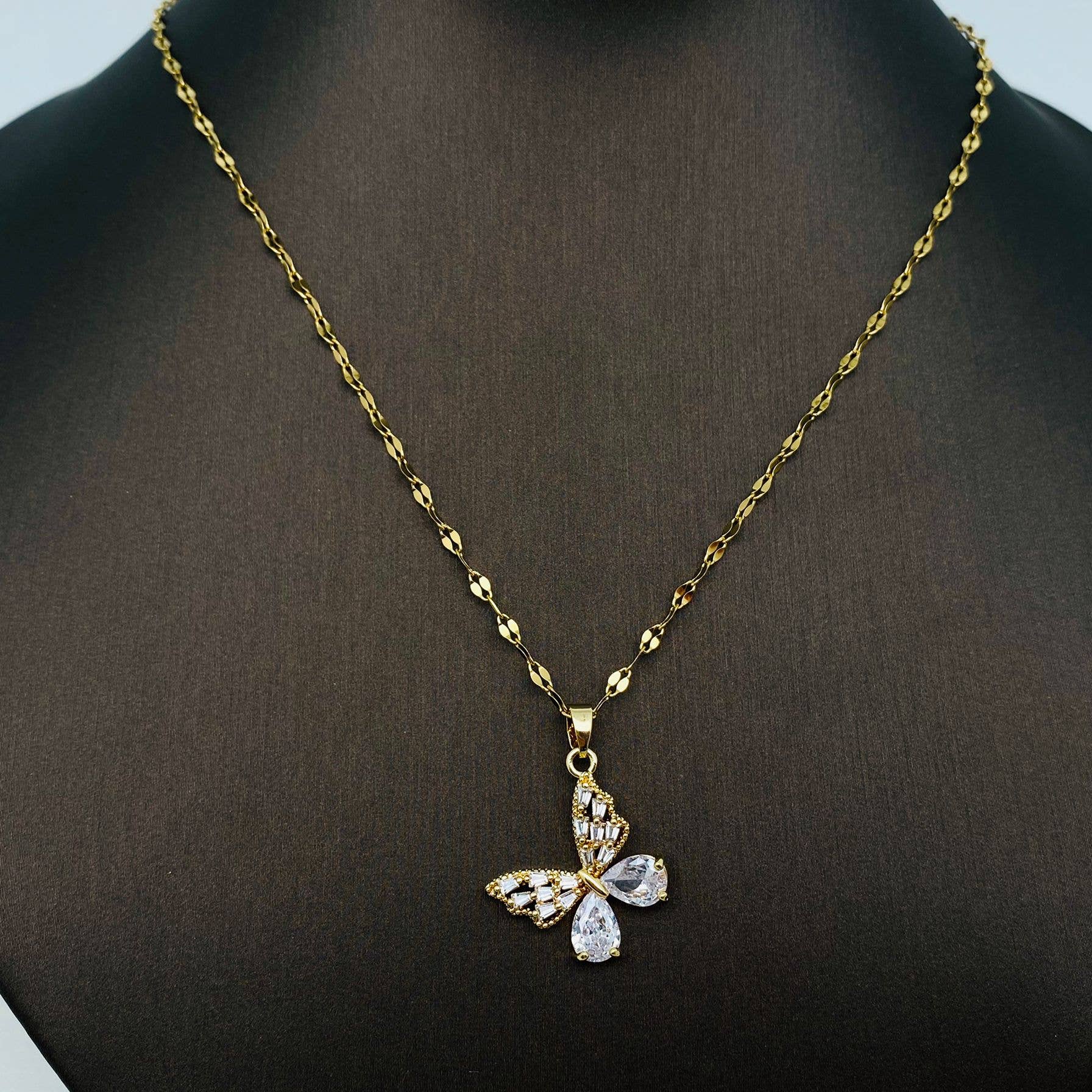 Cubic Zirconia 18K Gold-plated Butterfly Necklace - FGS