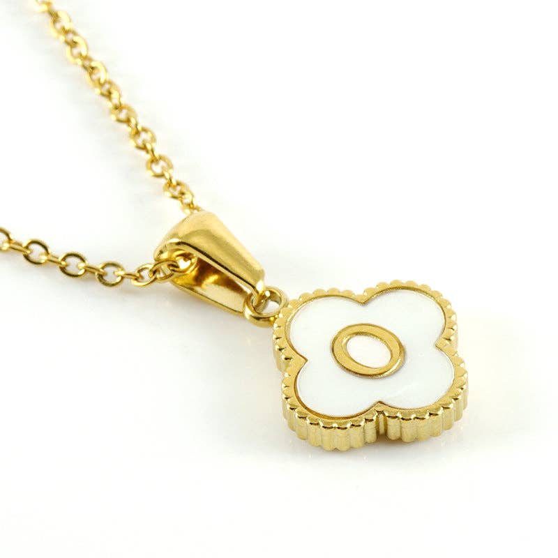 Clover Shell Initial Charm 18K Golden S.Steel Necklace - FGS