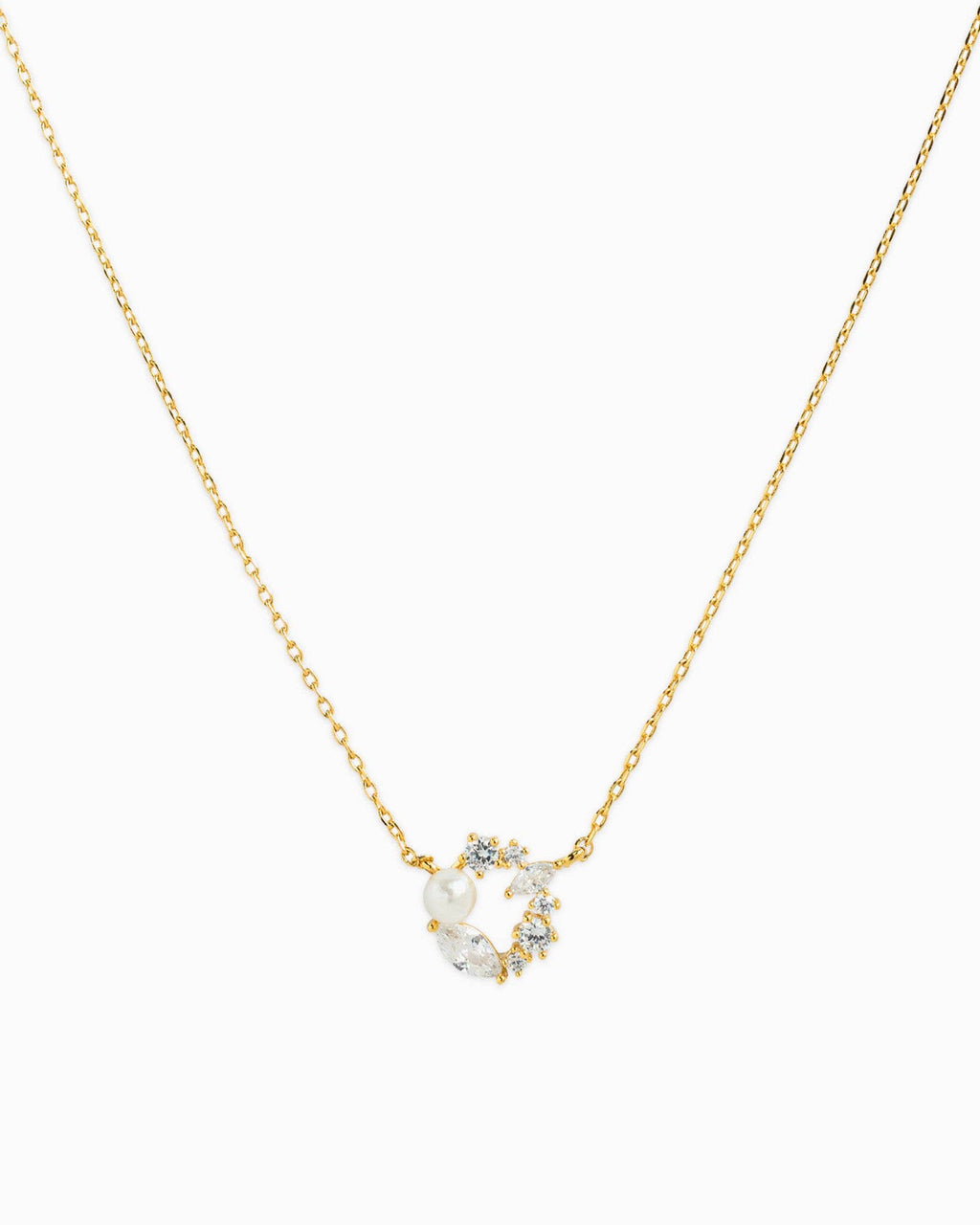 Round Pearl Crystal Flower Necklace
