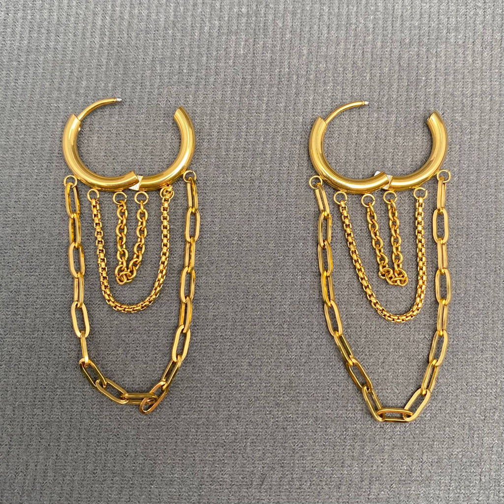 Chain Fringe 18K Gold Plated S.Steel Huggie Earrings - FGS