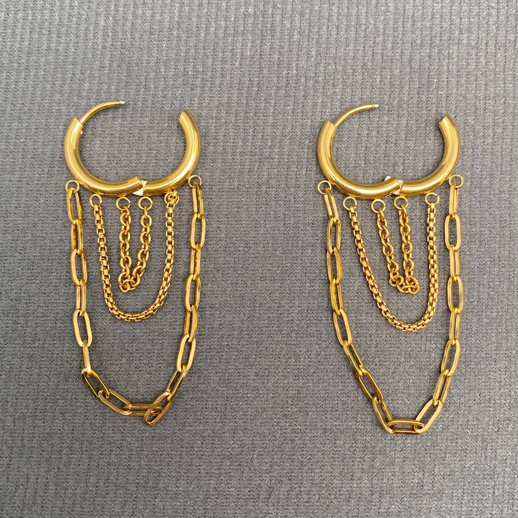 Chain Fringe 18K Gold Plated S.Steel Huggie Earrings - FGS