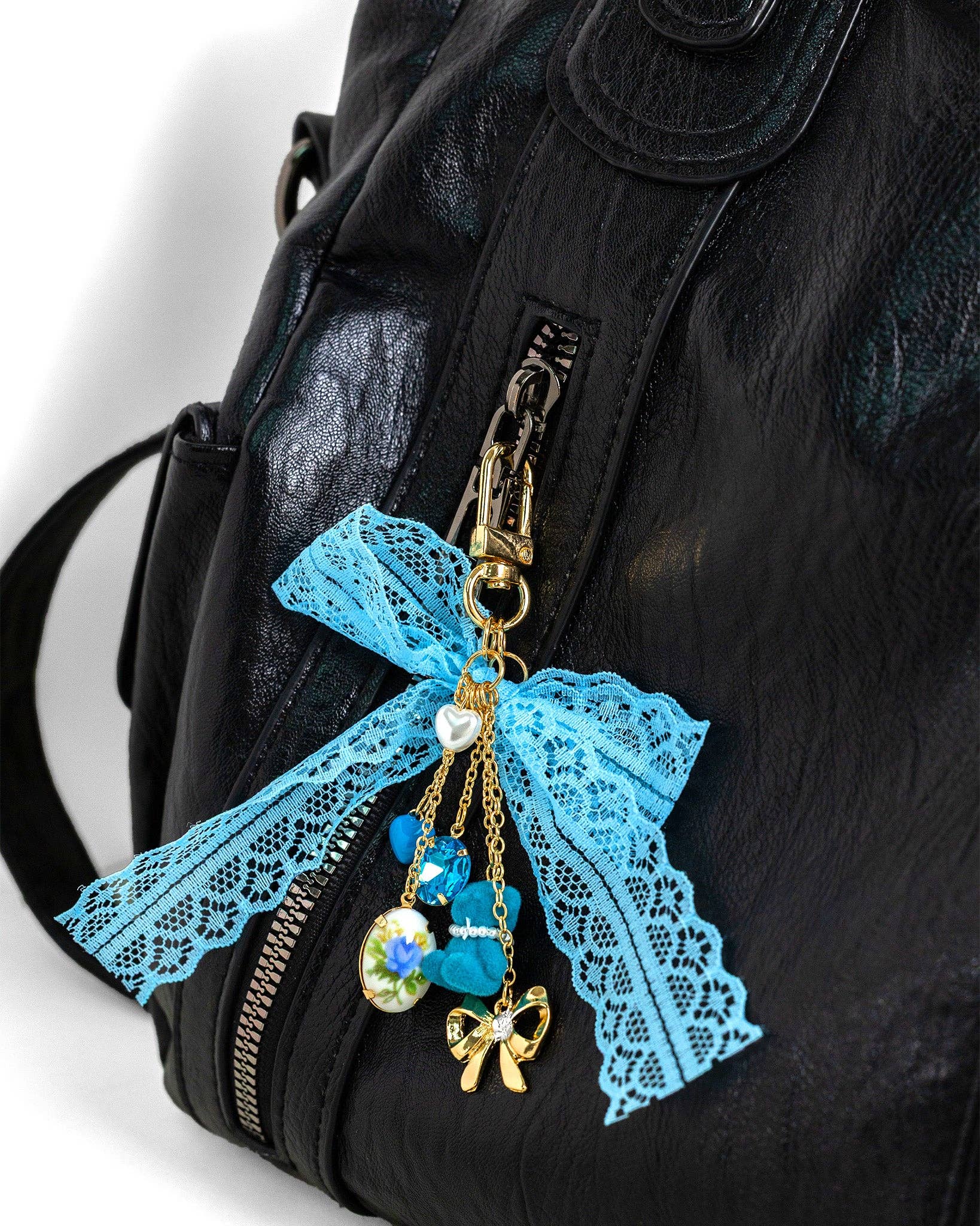 Blue Lace Bow Bear Rose Bag Charrm