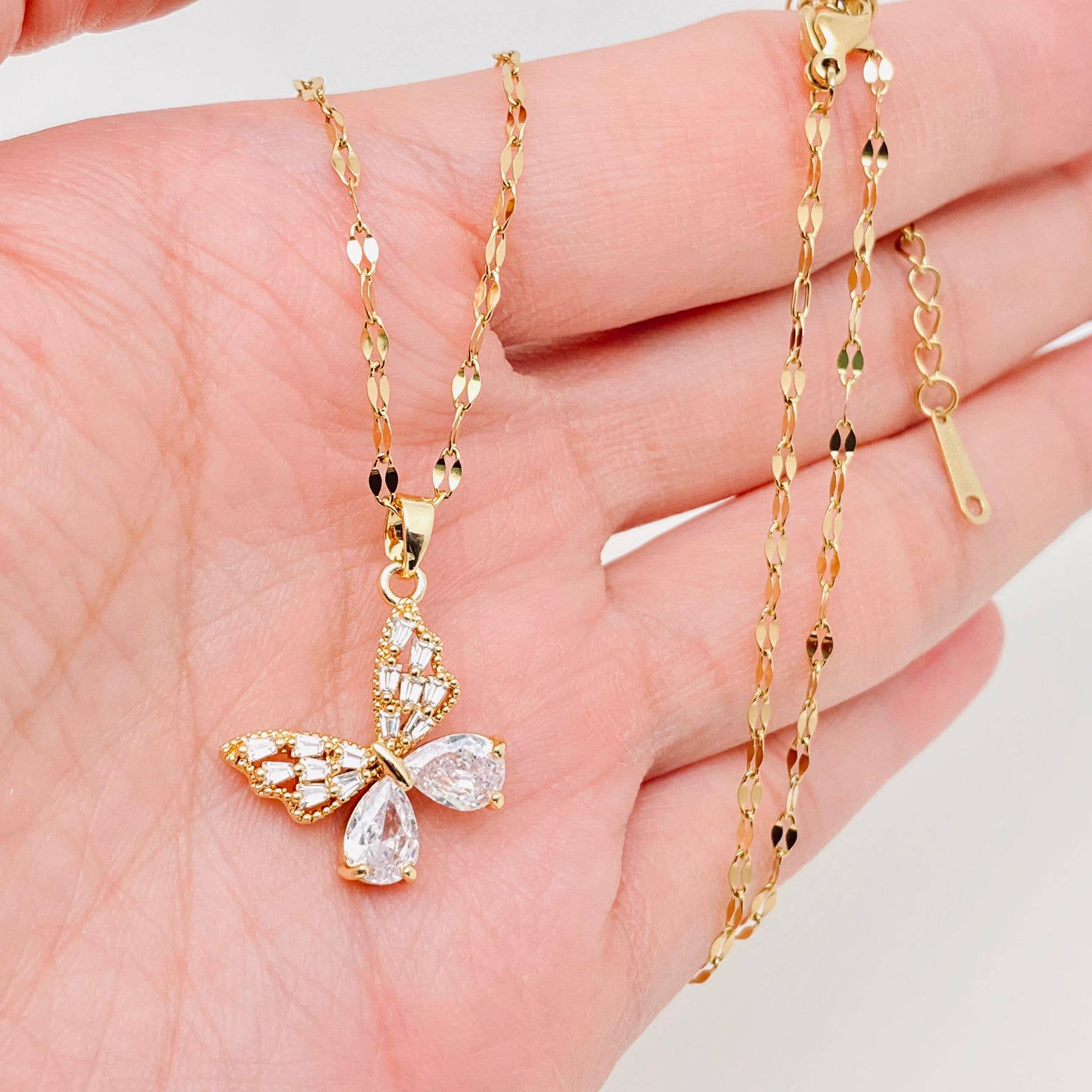 Cubic Zirconia 18K Gold-plated Butterfly Necklace - FGS