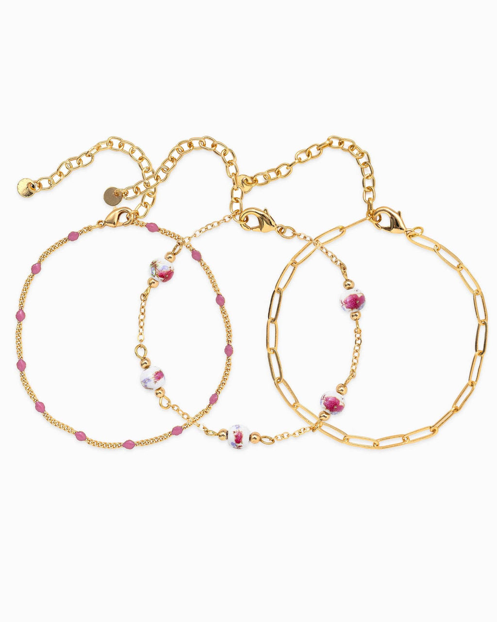 Ceramic and Chain Bead Mix Bracelets Set of 3