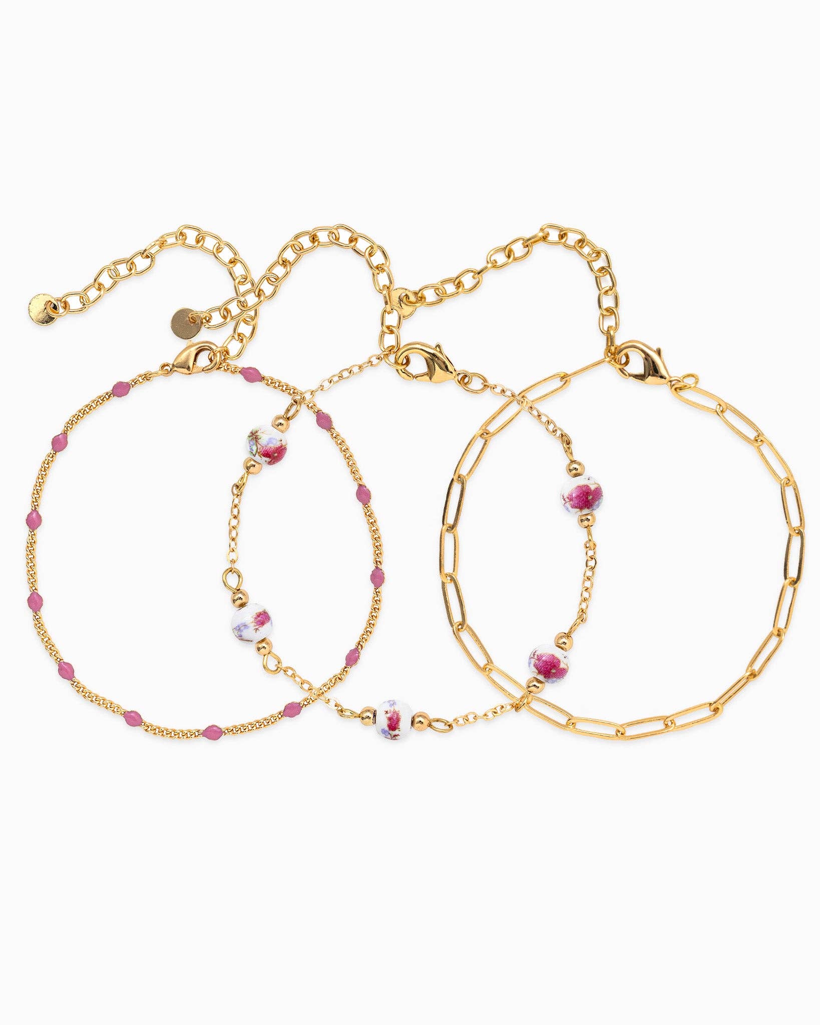 Ceramic and Chain Bead Mix Bracelets Set of 3