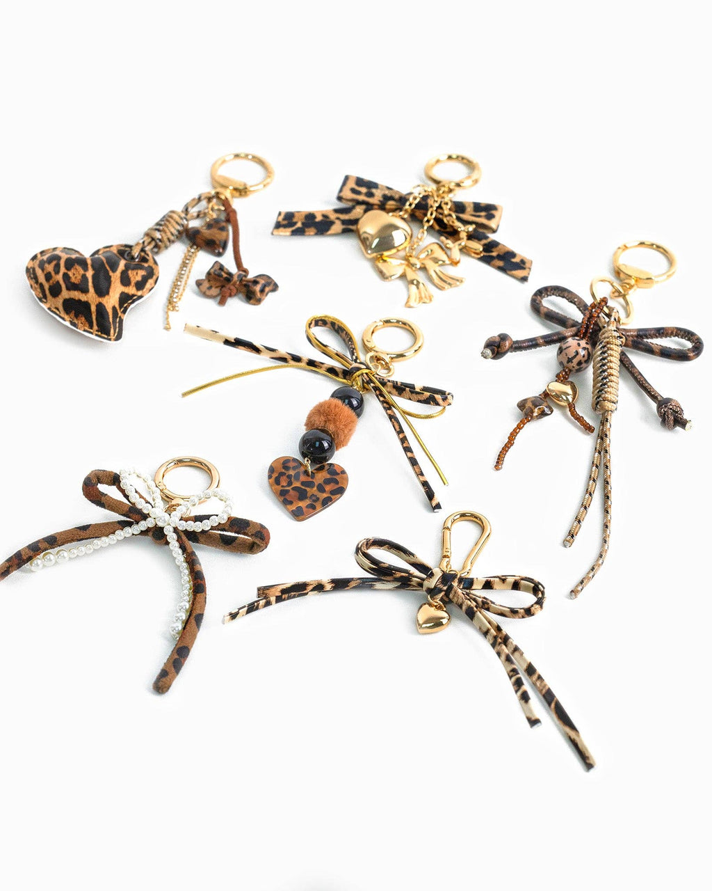 Leopard Heart Bow Pom Bag Charm