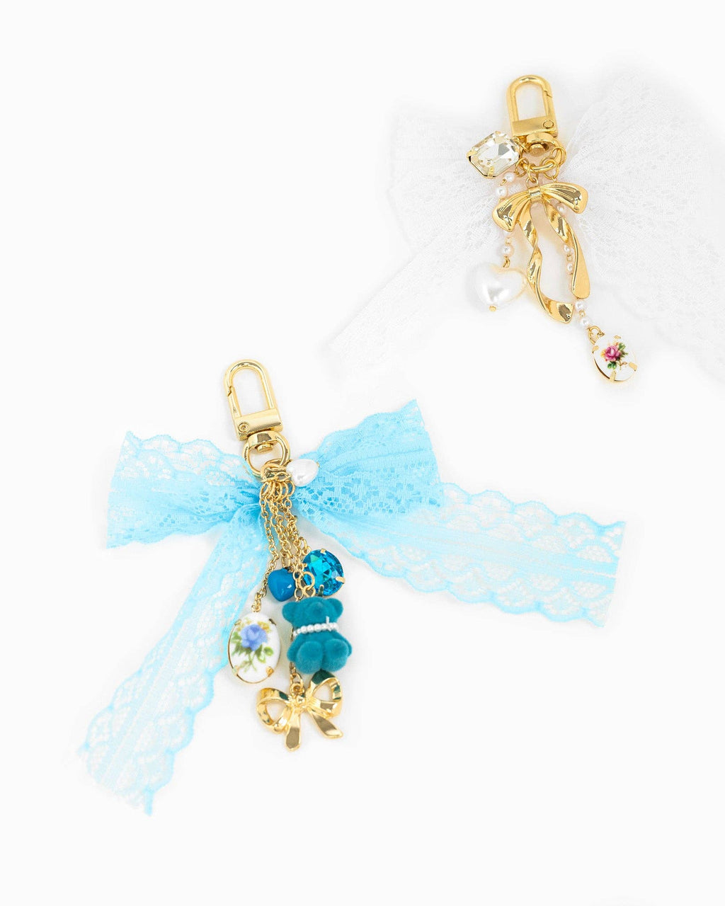 Blue Lace Bow Bear Rose Bag Charrm